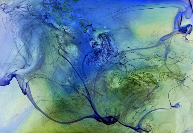 Fondo abstracto de arte fluido líquido Pintura acrílica verde azul bajo el agua océano de humo galáctico