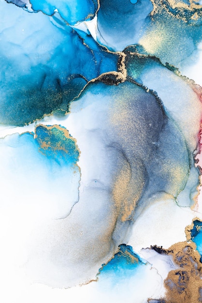 Fondo abstracto azul de lujo de pintura de arte de tinta líquida de mármol sobre papel