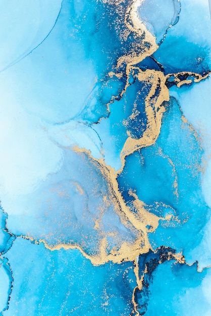 Fondo abstracto azul de lujo de pintura de arte de tinta líquida de mármol sobre papel