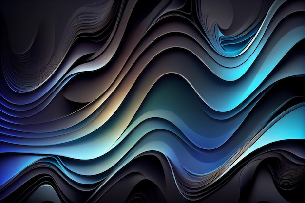 Fondo abstracto azul y negro con ondas generativas ai