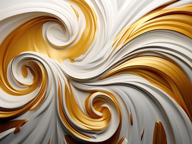 Un fondo abstracto blanco y dorado con remolinos IA generativa Fondo blanco amarillo y dorado abstracto