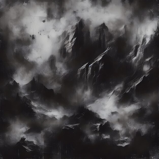 Fondo abstracto en blanco y negro con montañas y nubes Pintura digital generada por IA