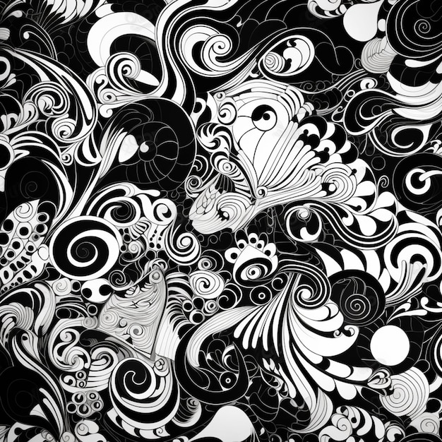 un fondo abstracto en blanco y negro con remolinos y remolinos generativos ai