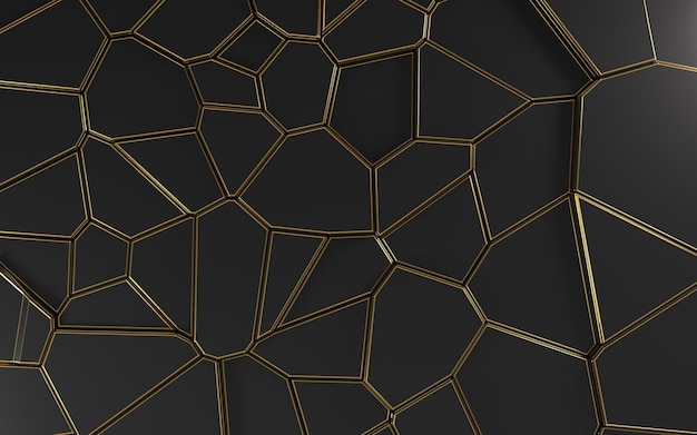 Fondo abstracto de bloques de voronoi extruido dorado y oscuro