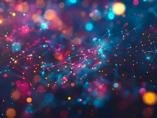 Fondo abstracto con Bokeh colorido e ilustración de líneas de red