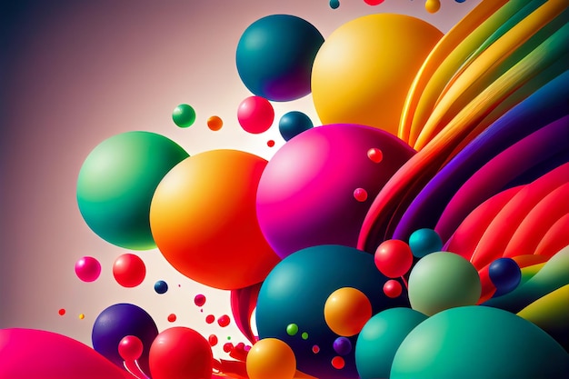 Fondo abstracto de bolas de colores 3d Ilustración 3d IA generativa