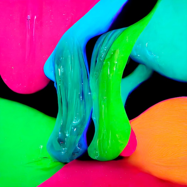 Fondo abstracto brillante con formas fluidas 3d y colores neón