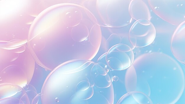 Fondo abstracto con burbujas suaves en luz rosa y azul telón de fondo de burbujas holográficas