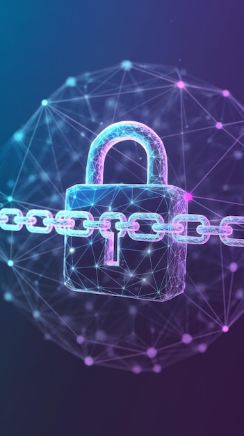 Un fondo abstracto de un candado virtual en medio de redes y conexiones de Internet Concepto de sec