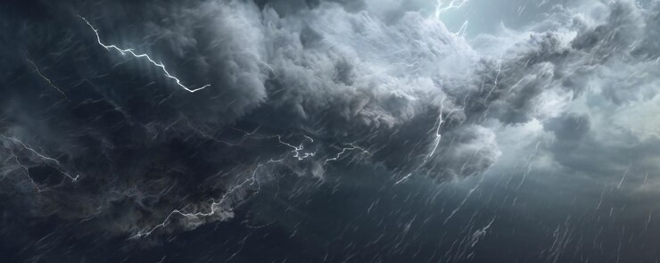 Foto fondo abstracto de cataclismo tormentoso con nubes y relámpagos
