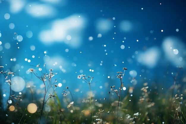 Un fondo abstracto de cielo azul de primavera y verano fresco y fresco borroso con brillo bokeh generativo de IA