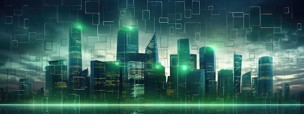 Fondo abstracto de ciudad futurista inteligente verde Creado con tecnología de IA generativa