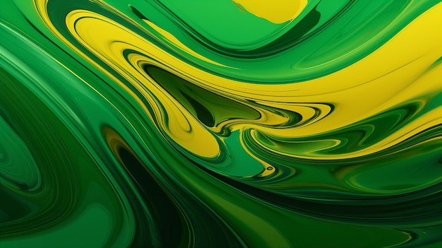 Fondo abstracto con colores fluidos en verde y amarillo IA generativa