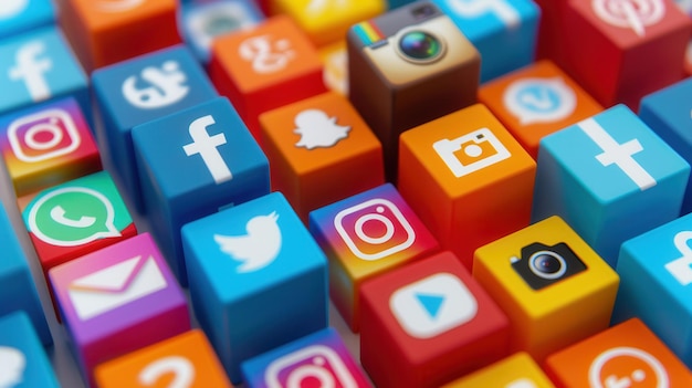 Un fondo abstracto colorido de bloques de logotipos de redes sociales La imagen es ideal para agencias de marketing y publicidad IA generativa