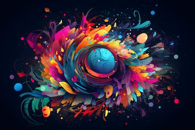 Fondo abstracto colorido con bola azul en el centro de la imagen IA generativa