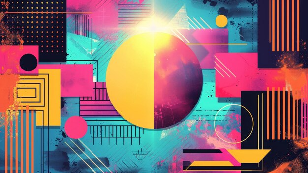 un fondo abstracto colorido con un círculo amarillo y un círculo rosa