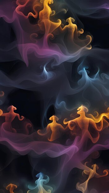 un fondo abstracto colorido con una figura en medio del humo