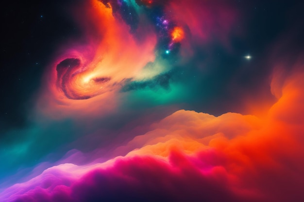 Un fondo abstracto colorido con un remolino de luz y la palabra galaxia en él.