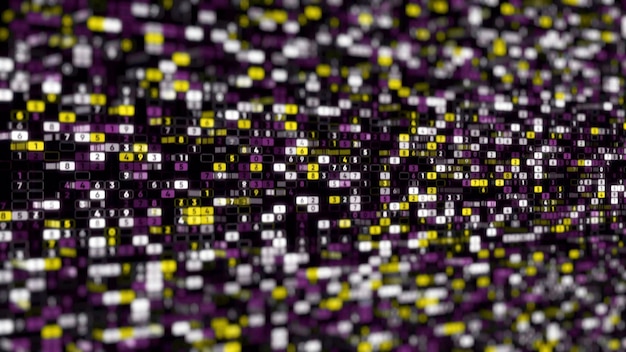 Fondo abstracto de coloridos valores numéricos en columnas colgando mientras se mueve sobre un negro
