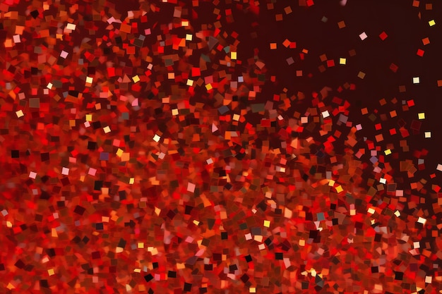Fondo abstracto con confeti rojo y dorado en un fondo oscuro