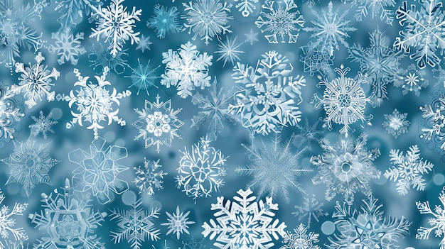 Fondo abstracto con copos de nieve blancos en un fondo azul azul