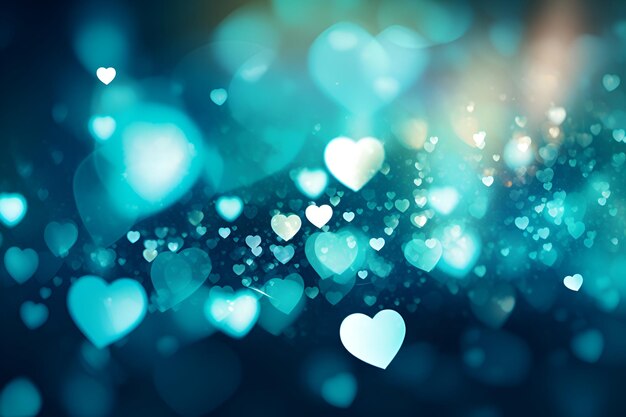 Foto fondo abstracto con corazones azules bokeh degradado azul día de san valentín concepto de día de la madre del padre banner generado por ia