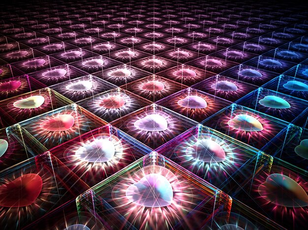 Fondo abstracto con corazones fractales 3d