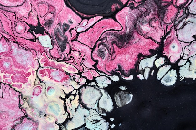 Fondo abstracto creativo multicolor Tinta de alcohol negro rosa Olas manchas manchas y trazos de pintura textura de mármol