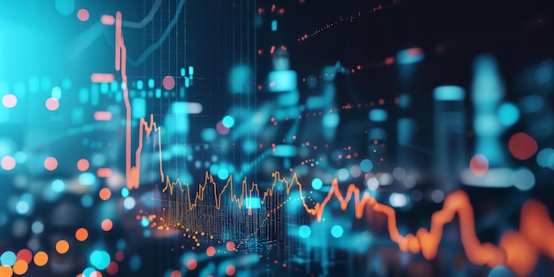 Fondo abstracto con crecimiento del mercado de valores gráficos e indicadores de gráficos financieros digitales