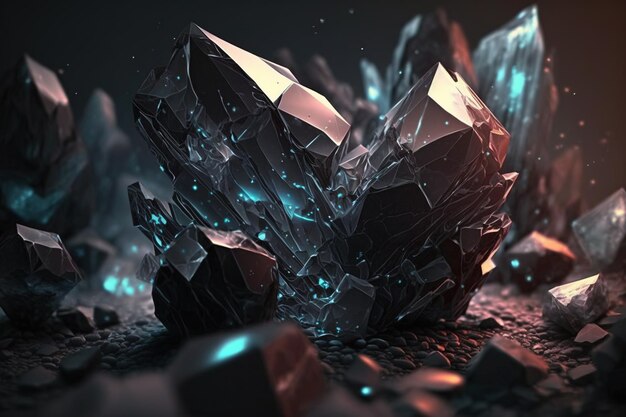 Fondo abstracto cristales negros diamantes zafiros y vidrio