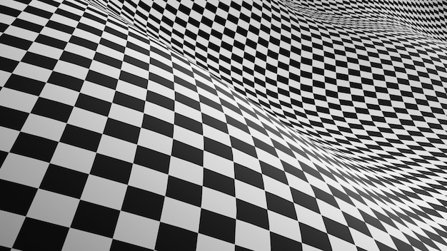 Fondo abstracto a cuadros en blanco y negro de cuadrados ilusión óptica background.3d rendering