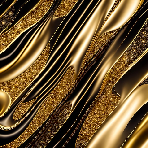 Fondo abstracto de curva suave de color dorado y negro y arte generativo brillante de AI