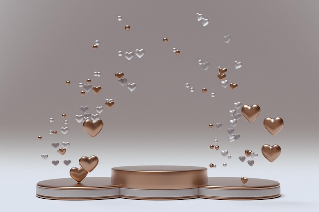 Fondo abstracto del día de San Valentín con corazones blancos dorados y podio vacío Diseño mínimo