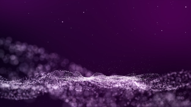 Fondo abstracto digital púrpura con partículas de onda.