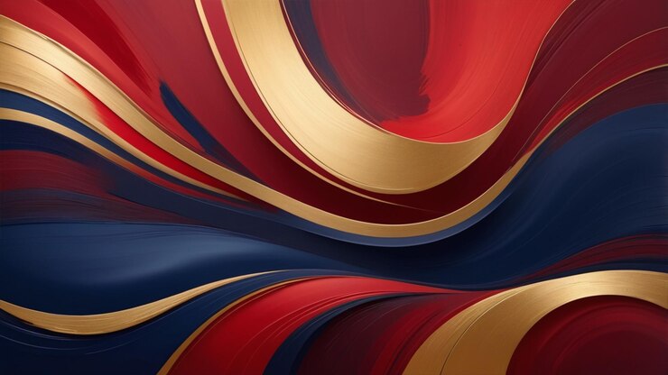 Fondo abstracto dinámico con pinceladas de textura gruesa en tonos profundos de rojo marino y dorado