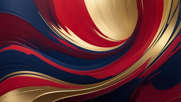 Fondo abstracto dinámico con pinceladas de textura gruesa en tonos profundos de rojo marino y dorado
