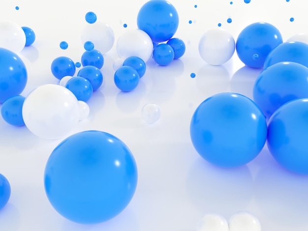 Fondo abstracto con esferas blancas y azules 3d
