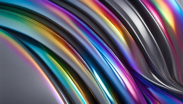 Fondo abstracto de un flujo de arco iris de metal líquido en un papel tapiz de fondo gris para el diseño