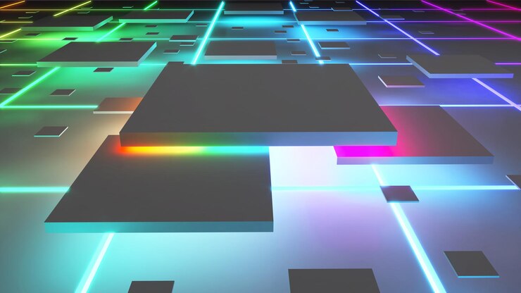 Foto fondo abstracto forma cuadrada luz de neónfondo geométricoforma cuadrada tecnología abstracta ilustración del concepto digitalrepresentación 3d