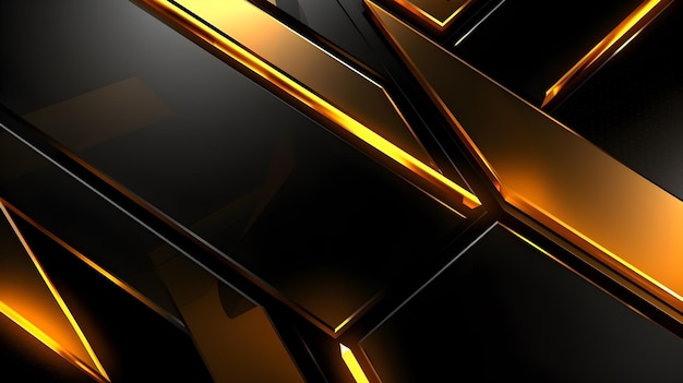 Fondo abstracto de forma geométrica futurista negro y dorado con reflejo de luz se ve elegante