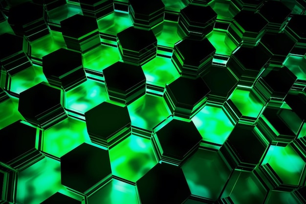 Fondo abstracto formado a partir de hexágonos verdes Cristal verde Patrón Cristales geométricos Resumen
