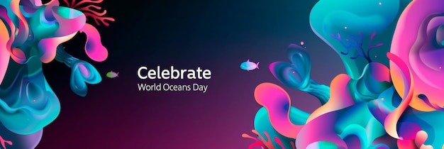 Fondo abstracto con formas fluidas y Celebrar el Día Mundial de los Océanos