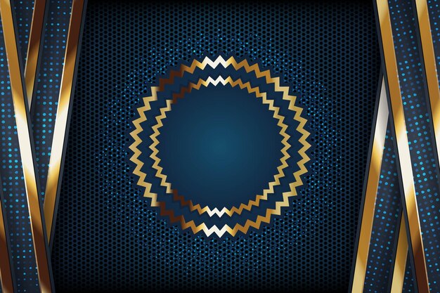 Fondo abstracto con formas geométricas azules y doradas y patrón hexagonal