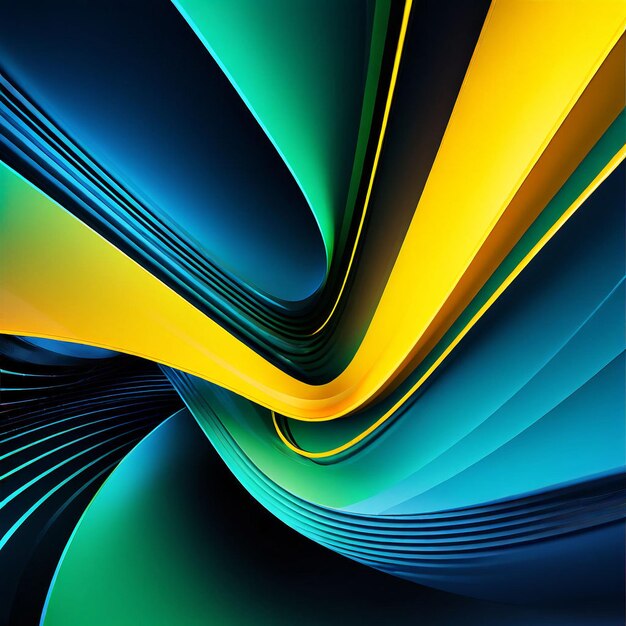 Fondo abstracto con formas geométricas y líneas brillantes en tonos de amarillo verde y azul este