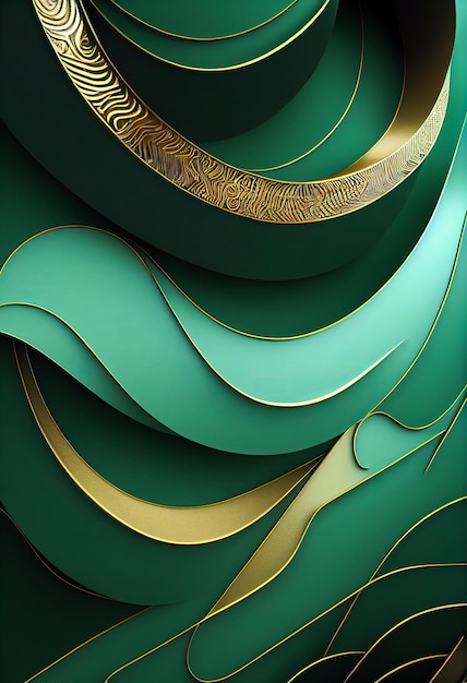 Fondo abstracto de formas onduladas de oro y verde