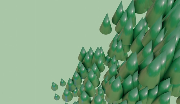 Fondo abstracto futurista moderno, flujo de árboles verdes, formas geométricas 3d render ilustración