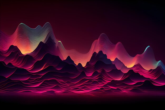 Fondo abstracto futurista con montañas y luces de neón