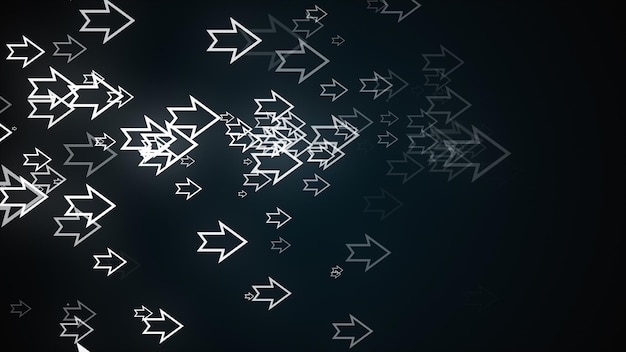 Fondo abstracto generado por computadora Un montón de flechas de neón de contorno Representación 3D