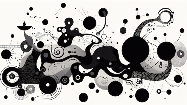 Fondo abstracto geométrico con puntos negros, círculos y líneas