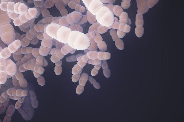 Fondo abstracto Gérmenes células de microorganismos bajo microscopio Rápida multiplicación de bacterias Infección y microbios de color beige Microbiología fondo científico popular Renderización 3D